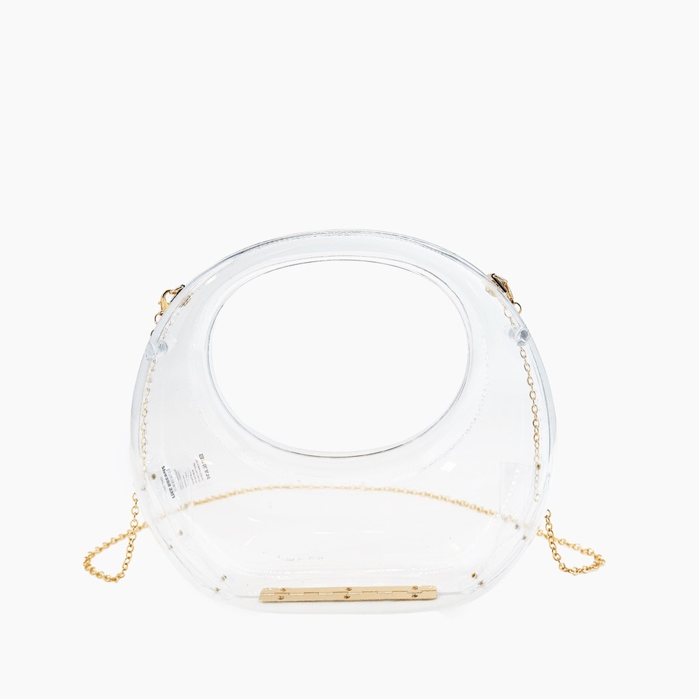 Clear Transparent Circular Handbag w/ Detachable Gold Chain- NWT